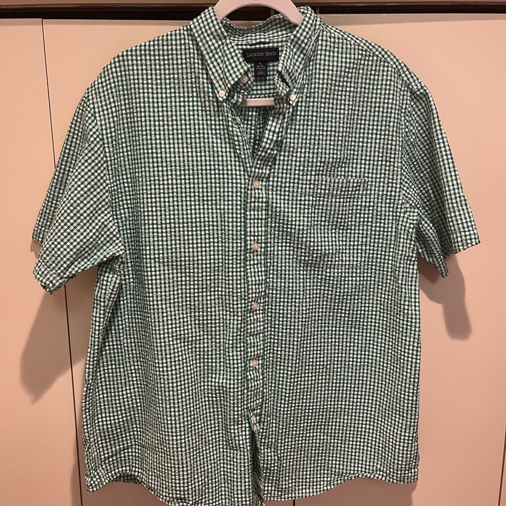 Lands' End Green Plaid Men's Casual Shirt